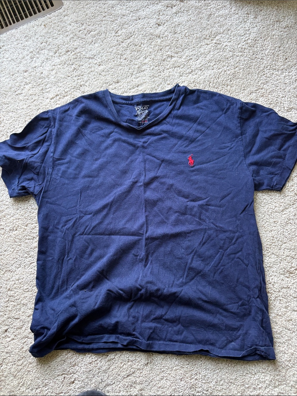 Polo by Ralph Lauren Navy V-Neck Tee with Red Polo Player